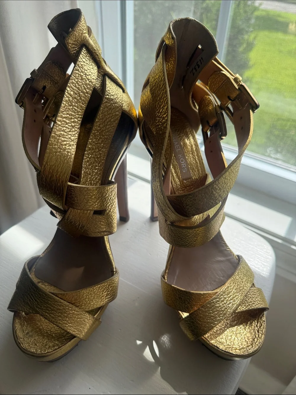 Michael Kors Metallic Gold Strappy Platform Heels